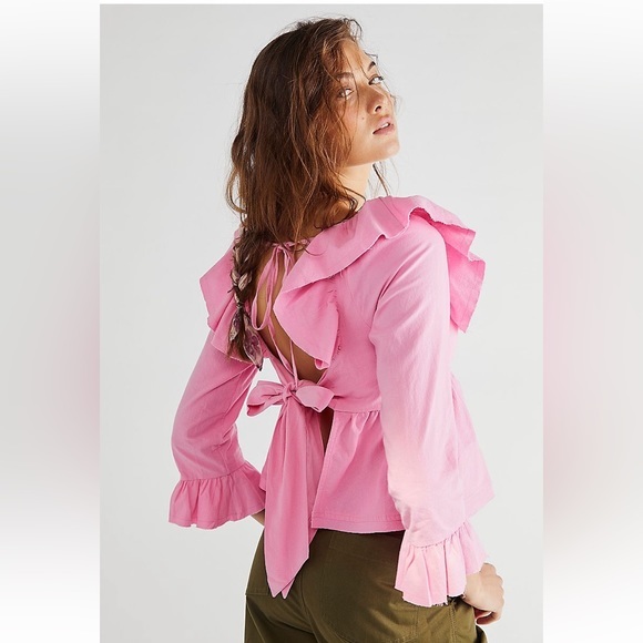Free People Tops - Free People Tula Babydoll Blouse in Pink Ruffles